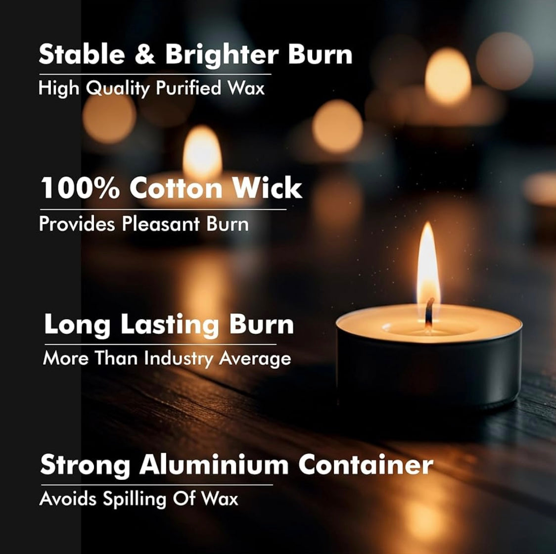 White Tealight Candles | Pack of 100 | Unscented Purified Wax Candles | Upto 3 Hour Burn Time | Smokeless & Dripless | Perfect for Diwali, Christmas, Celebration & Decoration