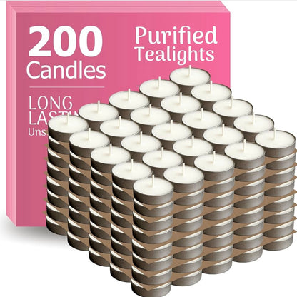 White Tealight Candles | Pack of 200 | Unscented Purified Wax Candles | Upto 3 Hour Burn Time | Smokeless & Dripless | Perfect for Diwali, Christmas, Celebration & Decoration