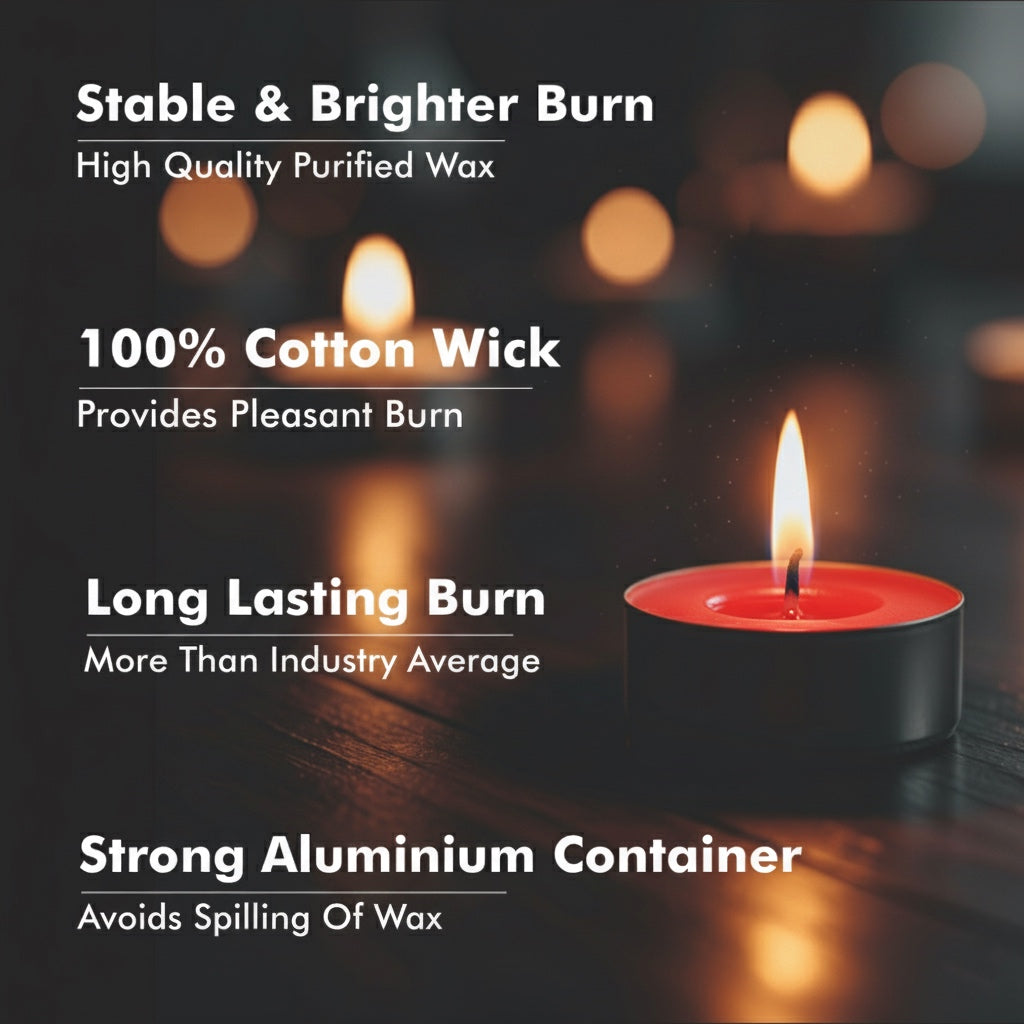 Red Tealight Candles | Pack of 50 | Unscented Purified Wax Candles | Smokeless, Dripless, Long Lasting | Perfect for Diwali, Christmas, Home Decoration & Festivals