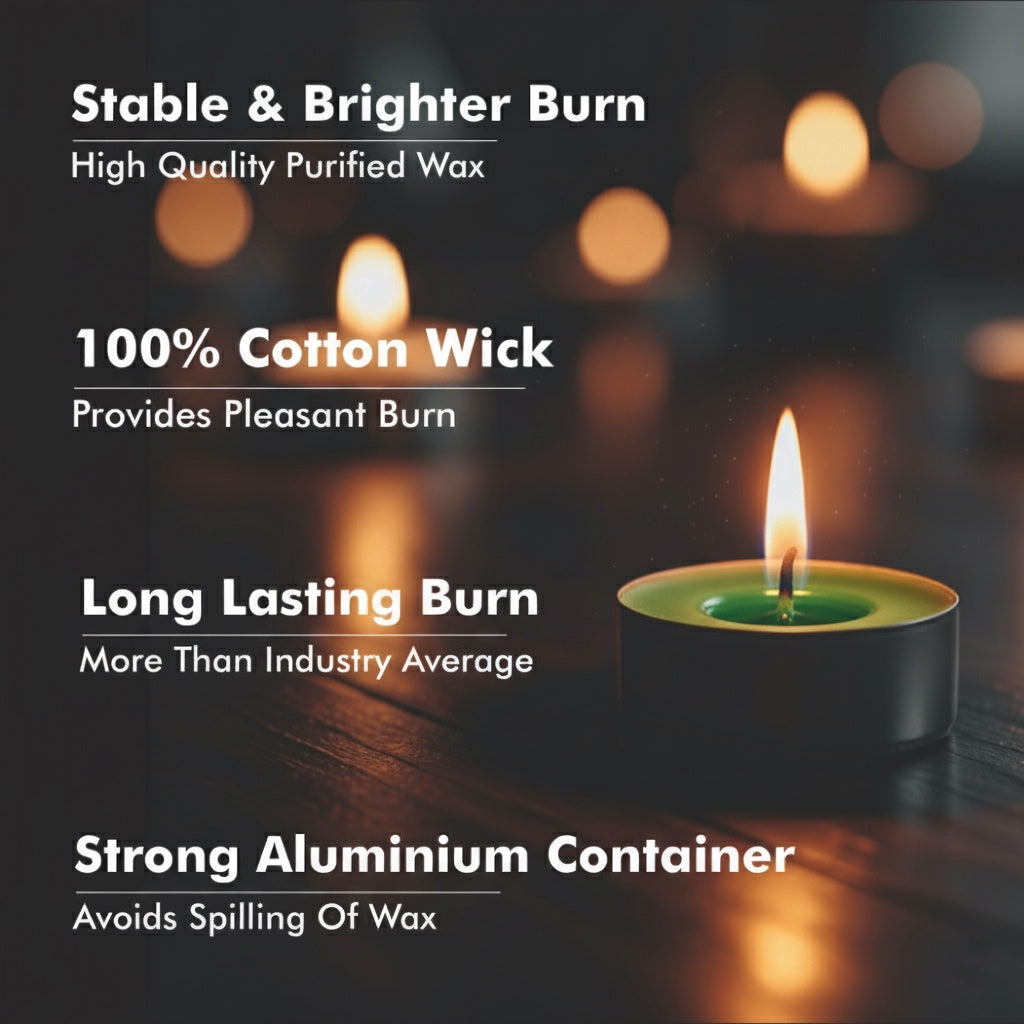 Light Green Tealight Candles | Pack of 50 | Unscented Purified Wax Candles | Smokeless, Dripless, Long Lasting | Perfect for Diwali, Christmas, Home Decoration & Festivals