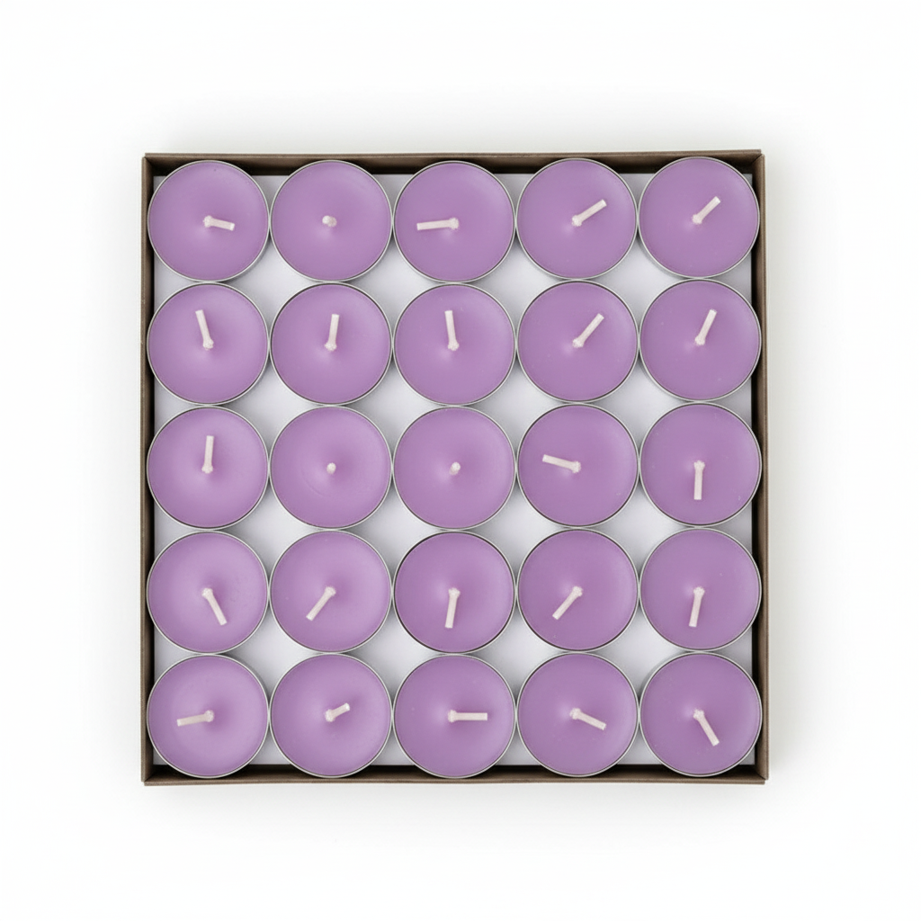 Purple Tealight Candles | Pack of 50 | Unscented Purified Wax Candles | Smokeless, Dripless, Long Lasting | Perfect for Diwali, Christmas, Home Decoration & Festivals | Lavendar Candles