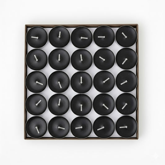 Black Tealight Candles | Pack of 50 | Unscented Purified Wax Candles | Smokeless, Dripless, Long Lasting | Perfect for Diwali, Christmas, Home Decoration & Festivals