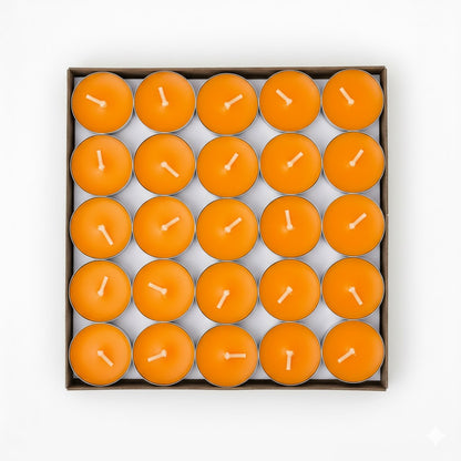Orange Tealight Candles | Pack of 50 | Unscented Purified Wax Candles | Smokeless, Dripless, Long Lasting | Perfect for Diwali, Christmas, Home Decoration & Festivals